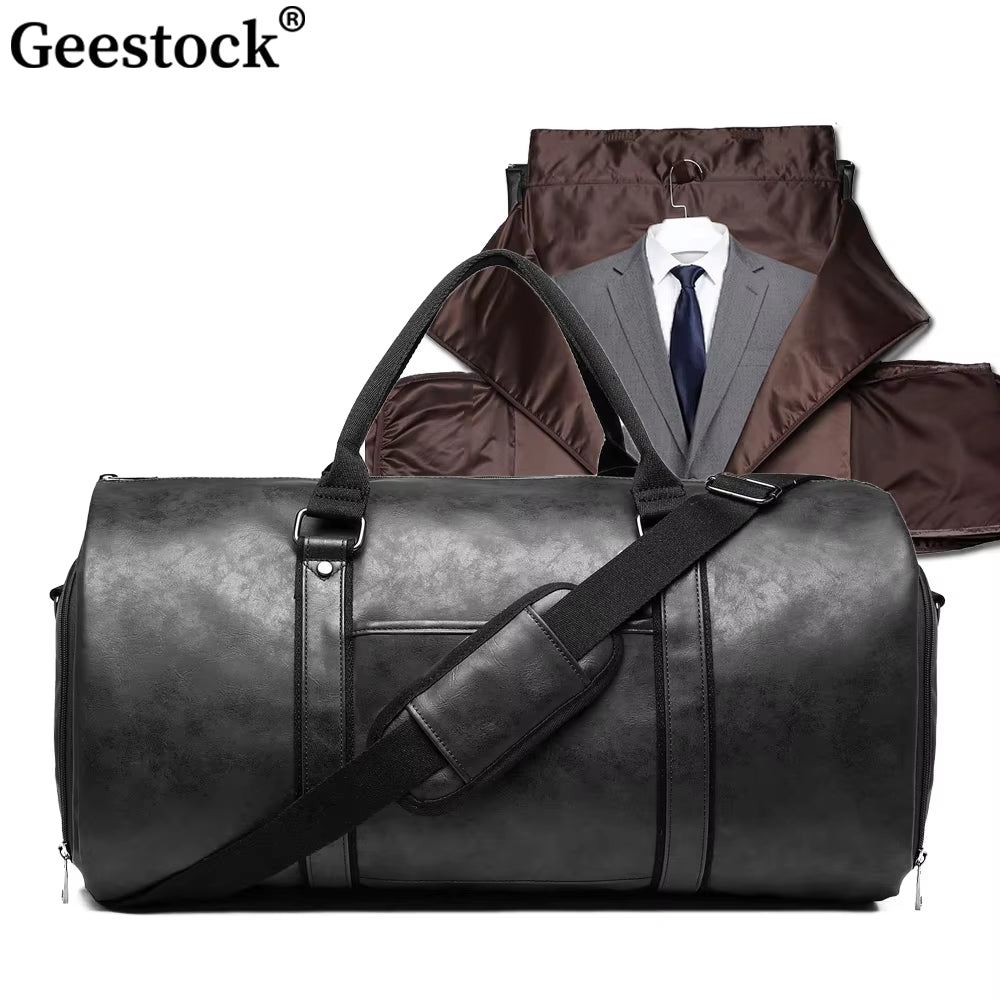 Geestock PU Suit Travel Bag Large Capacity Carrying Garment Bag Business Flight Luggage Travel Bag with Shoe Pouch for Men Women